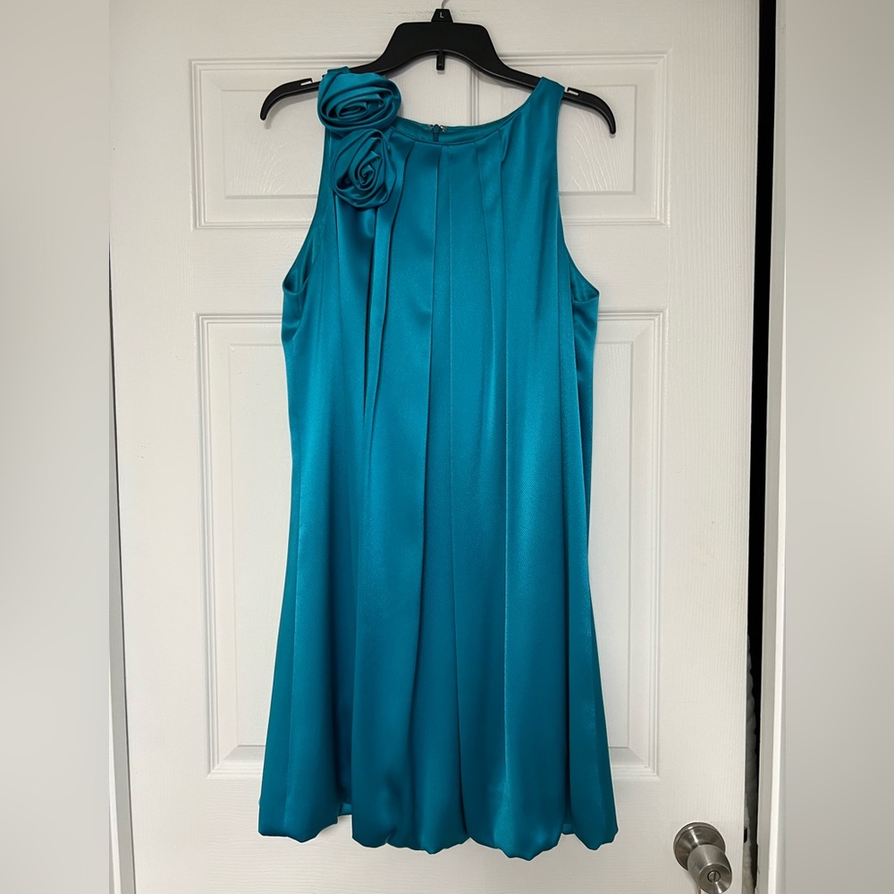 ABS Allen Schwartz One Shoulder Teal Dress